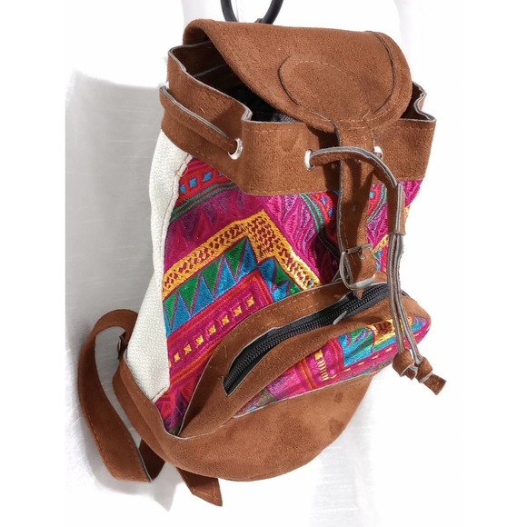 Southwest Embroidered Rainbow colored mini Backpack suede Bag - Picture 2 of 6